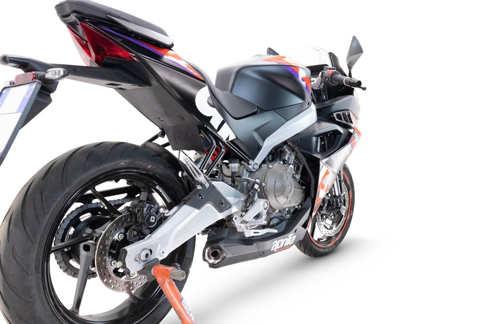 Egzoz ile uyumlu Aprilia RS 457 2024-2025, Ghost Inox, Yalnızca gürültü için onaylanan sistem, AB dışındaki pazarlar için geçerlidir Tam hat, susturucu artı toplayıcı 