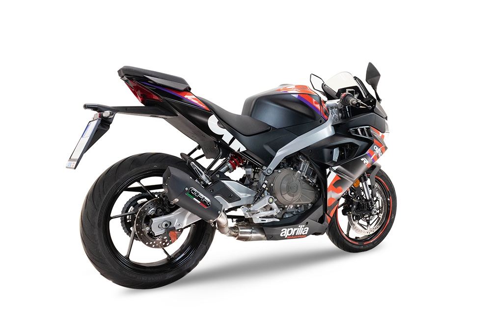 GPR exhaust compatible with  Aprilia RS 457 2024-2025, New Grand Prix Evo Black Titanium, full system exhaust legal for UK and non-EU countries including removable db killer 