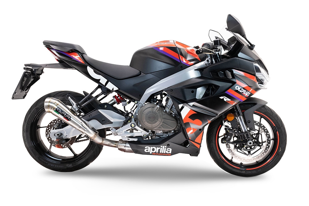 Egzoz ile uyumlu Aprilia RS 457 2024-2025, Powercone Evo, Yalnızca gürültü için onaylanan sistem, AB dışındaki pazarlar için geçerlidir Tam hat, susturucu artı toplayıcı 