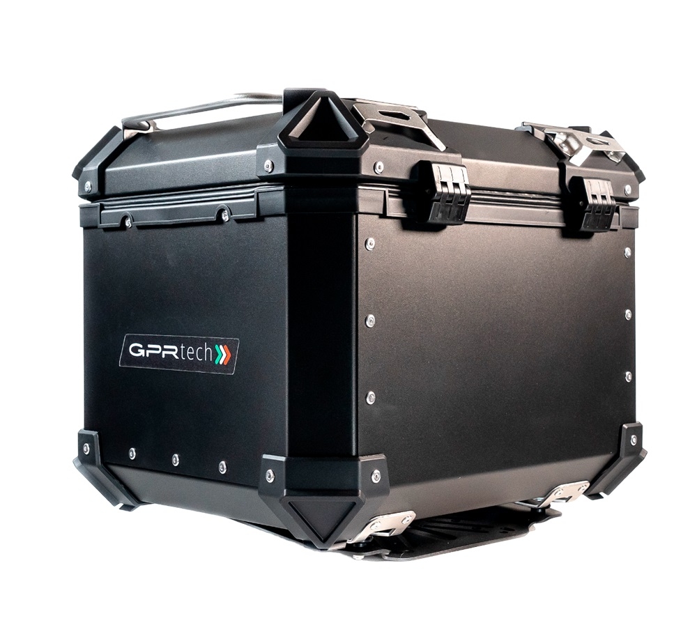 GPR TECH TOP CASE ALPI-TECH 45 LT. BLACK Top case in aluminum,including soft backrest, black color with universal plate  Capacity 45 LT.