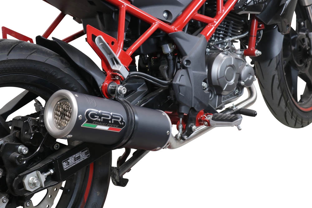 Egzoz ile uyumlu Benelli Bn 125 2021-2024, M3 Black Titanium, Yalnızca gürültü için onaylanan sistem, AB dışındaki pazarlar için geçerlidir Tam hat, susturucu artı toplayıcı 