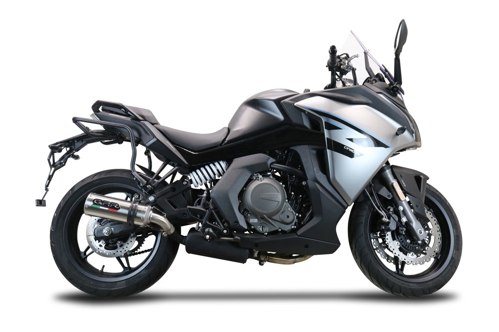 Exhaust compatible with Cf Moto 650 Gt 2025-2026, M3 Titanium Natural, Homologated legal slip-on exhaust including removable db killer and link pipe 