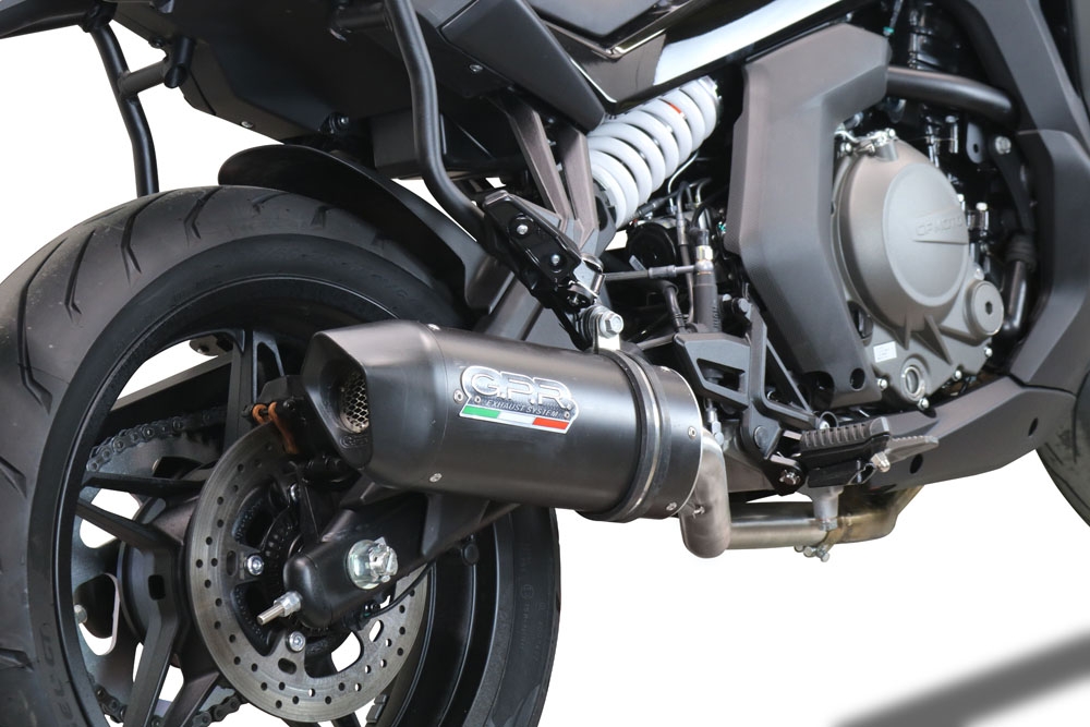 Exhaust compatible with Cf Moto 650 Gt 2022-2024, Furore Nero, Slip-on exhaust legal for UK and non-EU markets including link pipe and removable db killer 