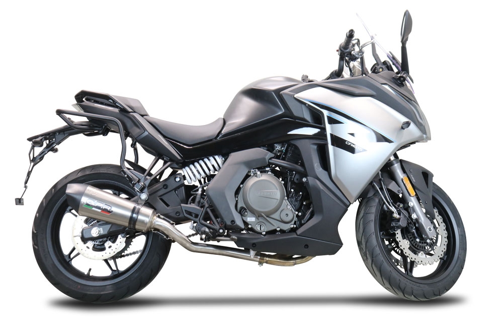 GPR exhaust compatible with  Cf Moto 650 Gt 2022-2024, New Grand Prix Evo Titanium, Slip-on exhaust legal for UK and non-EU markets including link pipe and removable db killer 