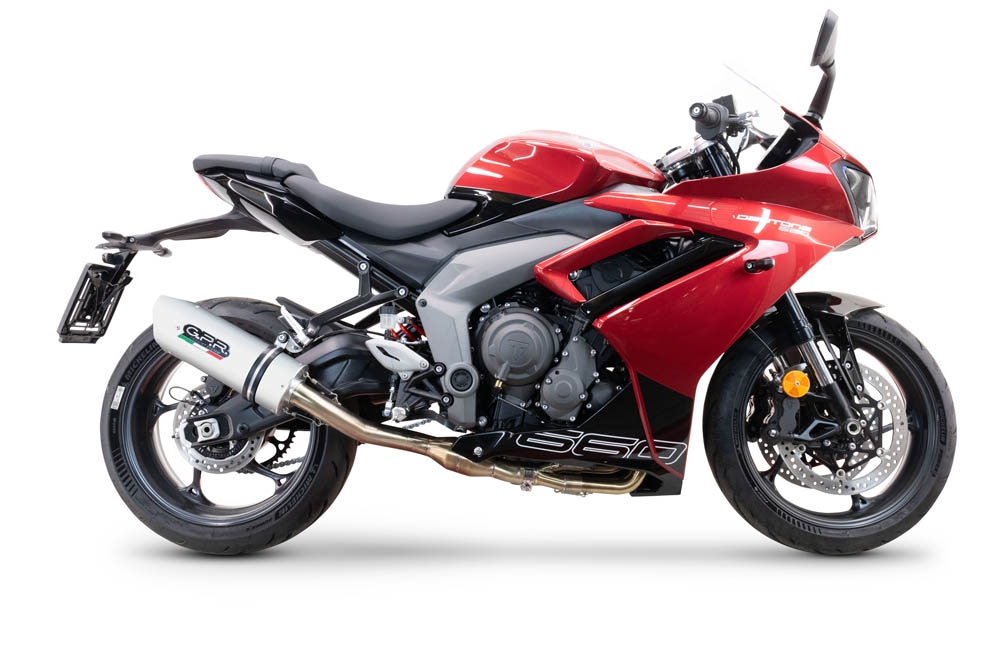 Egzoz ile uyumlu Triumph Daytona 660 2023-2025, Albus Ceramic, Onaylanmış ve yasal, çıkarılabilir db öldürücü dahil tam sistem egzozu 