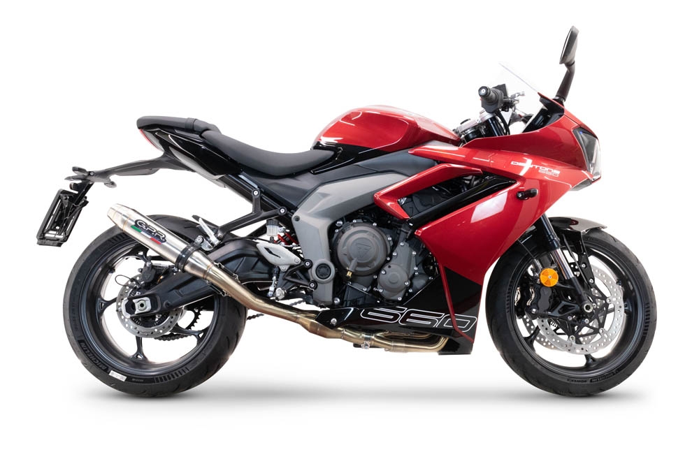 Egzoz ile uyumlu Triumph Daytona 660 2023-2025, Deeptone Inox, Yalnızca gürültü için onaylanan sistem, AB dışındaki pazarlar için geçerlidir Tam hat, susturucu artı toplayıcı 