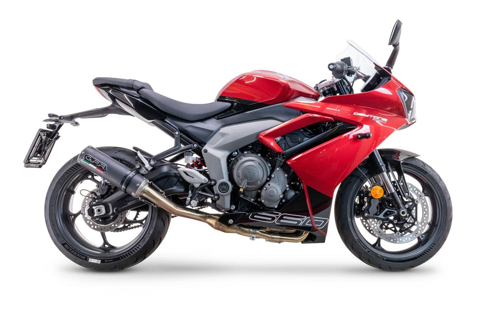 Egzoz ile uyumlu Triumph Daytona 660 2023-2025, M3 Black Titanium, Yalnızca gürültü için onaylanan sistem, AB dışındaki pazarlar için geçerlidir Tam hat, susturucu artı toplayıcı 