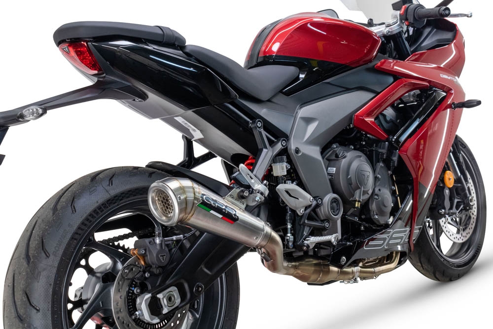 Exhaust compatible with Triumph Daytona 660 2023-2025, Powercone Evo, full system exhaust legal for UK and non-EU countries including removable db killer 