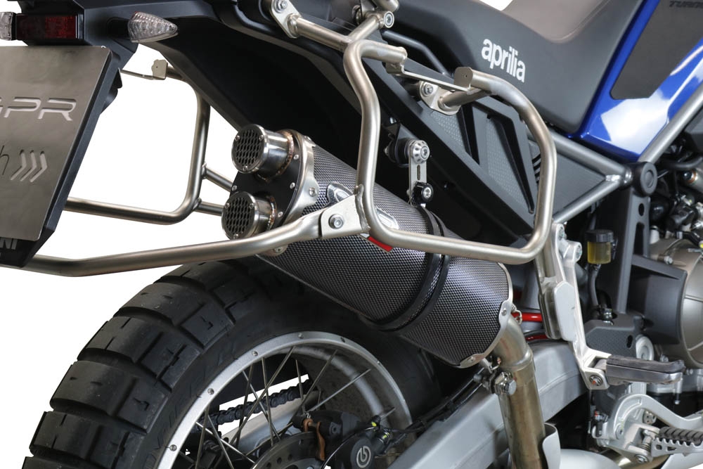 Egzoz ile uyumlu Aprilia Tuareg 660 2021-2024, Dual Poppy, Egzoz yasal, onaylı, çıkarılabilir db killer ve bağlantı borulu susturucu 