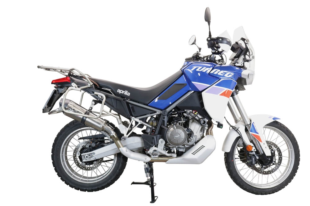 GPR exhaust compatible with  Aprilia Tuareg 660 2021-2024, New Grand Prix Evo Titanium, Homologated legal slip-on exhaust including removable db killer and link pipe 