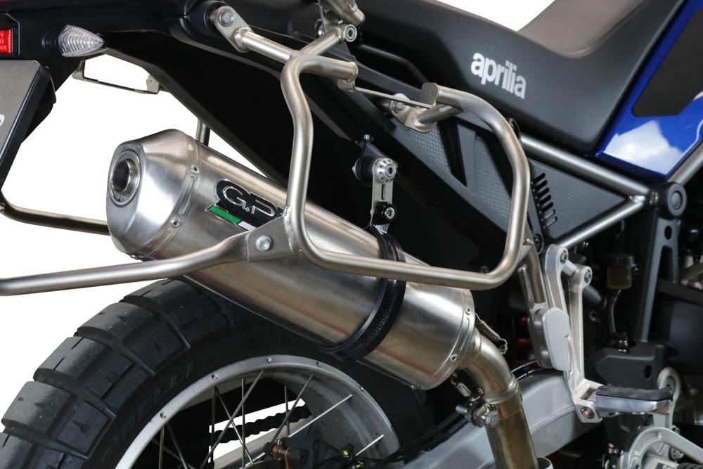 Egzoz ile uyumlu Aprilia Tuareg 660 2021-2024, Satinox , Egzoz yasal, onaylı, çıkarılabilir db killer ve bağlantı borulu susturucu 