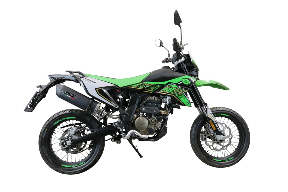 Exhaust compatible with KL MOTOR KXE 125 2022-2023, Furore Evo4 Nero, Slip-on exhaust legal for UK and non-EU markets including link pipe and removable db killer 