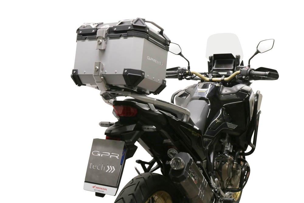 Topkoffer GPR TECH compatibel met  Honda Crf 1100 L Africa Twin 2020/2024 e5 Alüminyum üst çanta, özel plaka dahil gümüş rengi Kapasite Litre 35