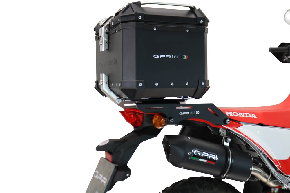 Topkoffer GPR TECH compatibel met  Honda Crf 300 L / Rally 2021/2024 e5 Alüminyum üst kasa, siyah renk, tavan rafı ve özel plaka dahil Kapasite Litre 45