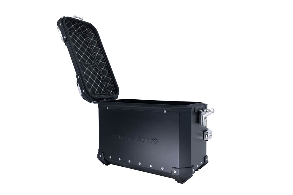 GPR TECH compatible with  Bmw F 850 Gs Adventure 2021/2023 e5 GPR TECH Pair of side cases aluminum made with contoured right side, black color with specific pannier holder Capacity 38 LT. + 32 LT.