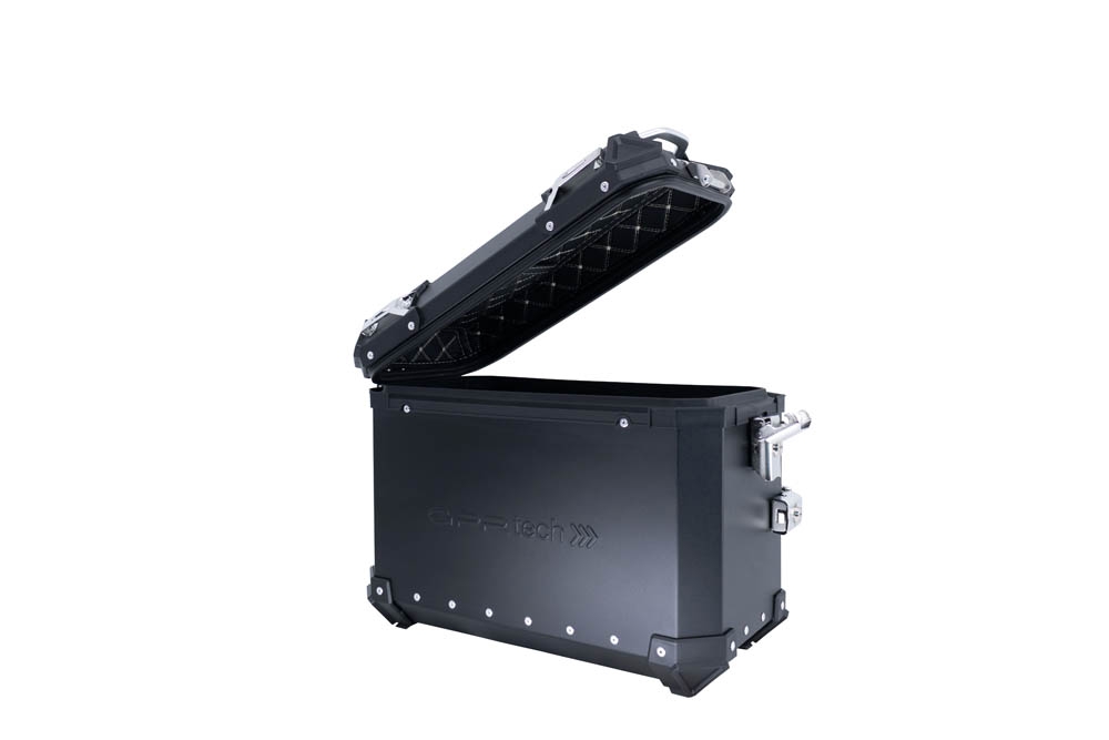 GPR TECH compatible with  Bmw F 850 Gs Adventure 2021/2023 e5 GPR TECH Pair of side cases aluminum made with contoured right side, black color with specific pannier holder Capacity 38 LT. + 32 LT.