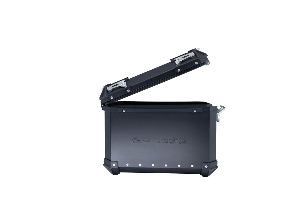 GPR TECH compatible with  Bmw F 850 Gs Adventure 2021/2023 e5 GPR TECH Pair of side cases aluminum made with contoured right side, black color with specific pannier holder Capacity 38 LT. + 32 LT.