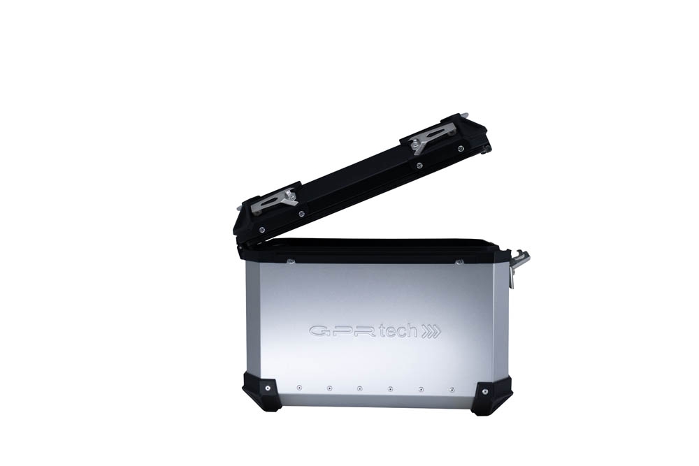 GPR TECH compatible with  Benelli Trk 502 X 2021/2024 e5 GPR TECH Pair of side cases aluminum made, silver color with specific pannier holder Capacity 38 LT. + 38 LT.