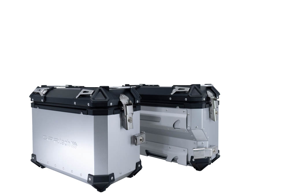GPR TECH compatible with  Bmw F 850 Gs 2018/2020 e4 GPR TECH Pair of side cases aluminum made with contoured right side, silver color with specific pannier holder Capacity 38 LT. + 32 LT.