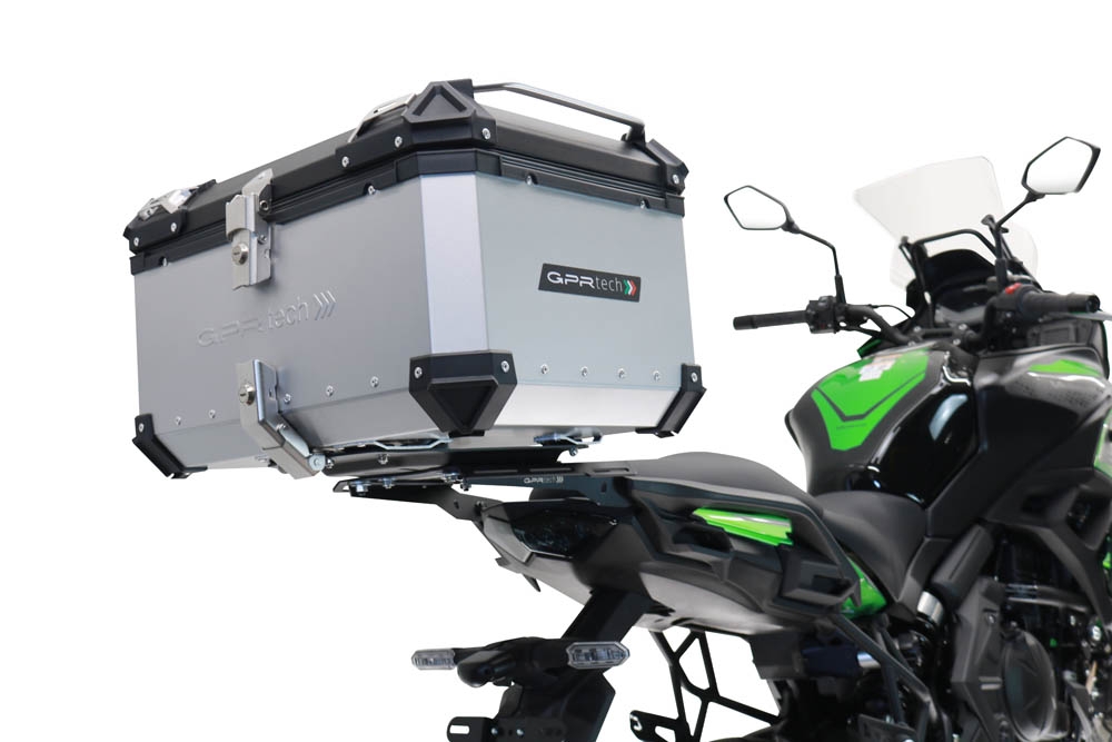 GPR TECH compatibel met  Kawasaki Versys 650 2017/2020 e4 Alüminyum üst çanta, özel plaka dahil gümüş rengi Kapasite Litre 45