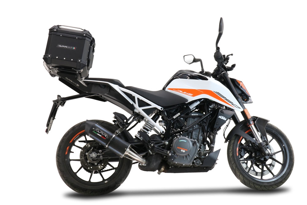 Top case GPR TECH compatible with  Ktm Duke 125 2021/2023 e5 GPR TECH Top case in aluminum, black color including, roof rack and specific plate Capacity 45 LT.