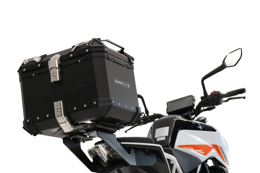 Topkoffer GPR TECH compatibel met  Ktm Duke 125 2021/2023 e5 Alüminyum üst kasa, siyah renk, tavan rafı ve özel plaka dahil Kapasite Litre 26