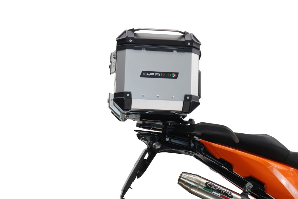Topkoffer GPR TECH compatibel met  Husqvarna Norden 901 2022/2024 e5 Alüminyum üst çanta, özel plaka dahil gümüş rengi Kapasite Litre 35