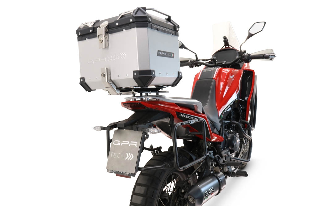 GPR TECH compatibel met  Moto Morini X-CAPE 650 2021/2024 e5 Alüminyum üst çanta, özel plaka dahil gümüş rengi Kapasite Litre 55