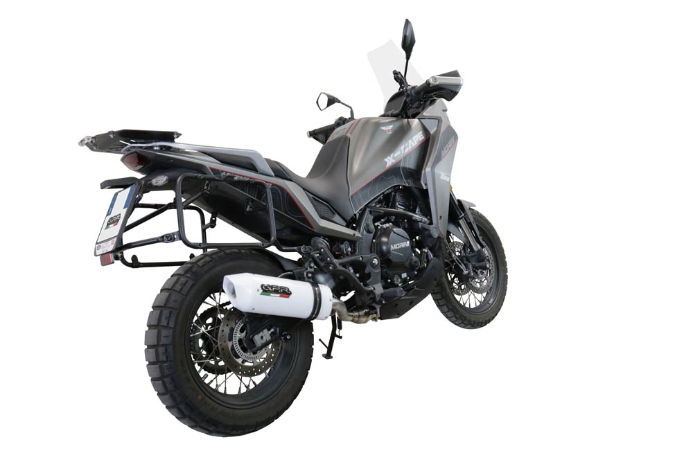 Egzoz ile uyumlu Moto Morini X-CAPE 650 2021-2024, Albus Ceramic, Çıkarılabilir db öldürücü ve bağlantı borusu dahil AB dışı pazarlar için yasal olan orta tam sistem egzozu 