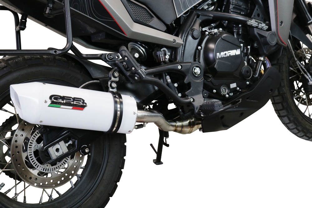 Egzoz ile uyumlu Moto Morini X-CAPE 650 2021-2024, Albus Ceramic, Çıkarılabilir db öldürücü ve bağlantı borusu dahil AB dışı pazarlar için yasal olan orta tam sistem egzozu 