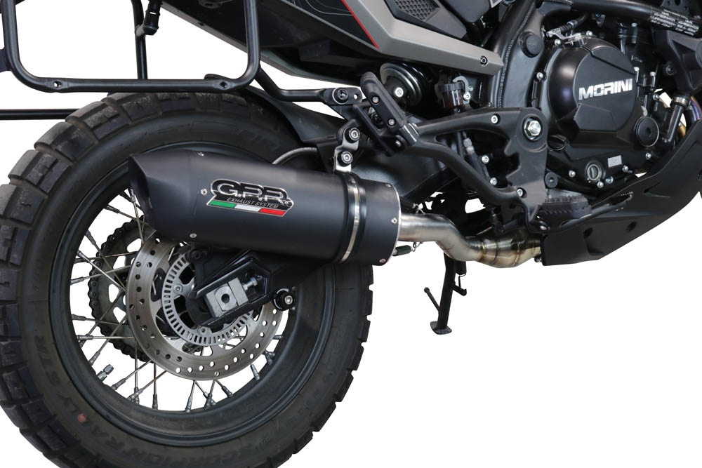 Egzoz ile uyumlu Moto Morini X-CAPE 650 2021-2024, Furore Evo4 Nero, Çıkarılabilir db öldürücü ve bağlantı borusu dahil AB dışı pazarlar için yasal olan orta tam sistem egzozu 