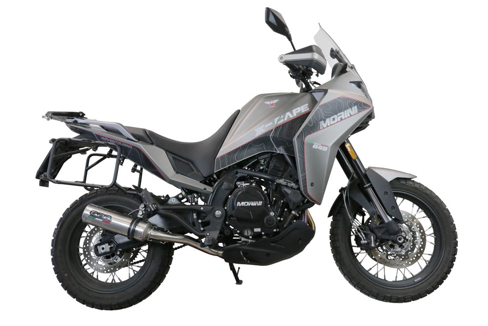 Egzoz ile uyumlu Moto Morini X-CAPE 650 2021-2024, M3 Inox , Çıkarılabilir db öldürücü ve bağlantı borusu dahil AB dışı pazarlar için yasal olan orta tam sistem egzozu 