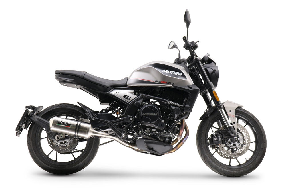 Exhaust compatible with Moto Morini Seiemmezzo Scr 2022-2024, Satinox , Slip-on exhaust legal for UK and non-EU markets including link pipe and removable db killer 