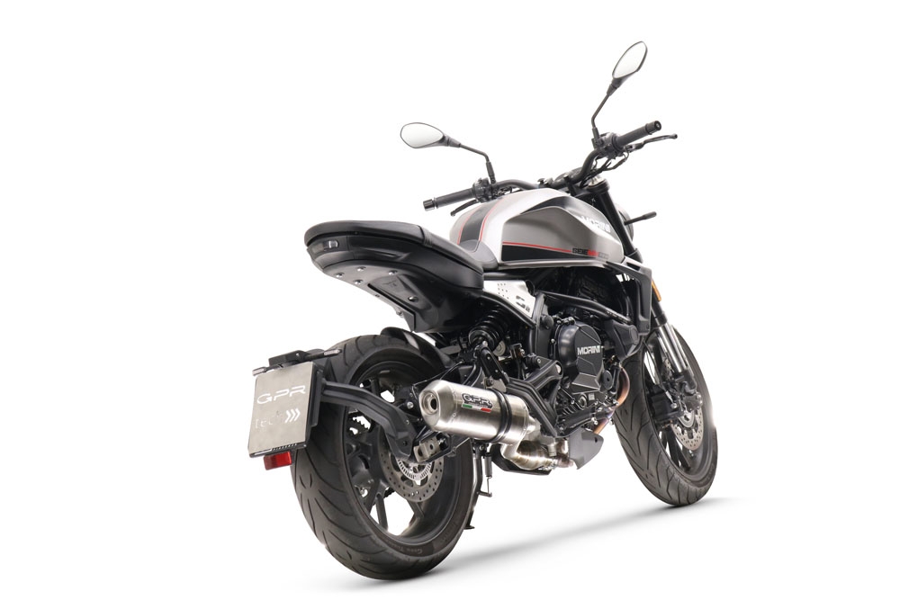 Exhaust compatible with Moto Morini Seiemmezzo Scr 2022-2024, Satinox , Slip-on exhaust legal for UK and non-EU markets including link pipe and removable db killer 