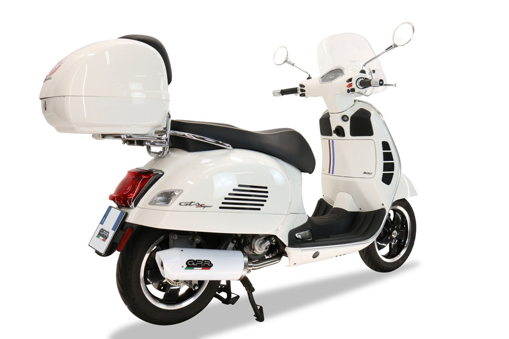 Egzoz ile uyumlu Piaggio Vespa 300 Gts - Gtv - Touring - Super 2019-2020, Albus Ceramic, Yalnızca gürültü için onaylanan sistem, AB dışındaki pazarlar için geçerlidir Tam hat, susturucu artı toplayıcı 