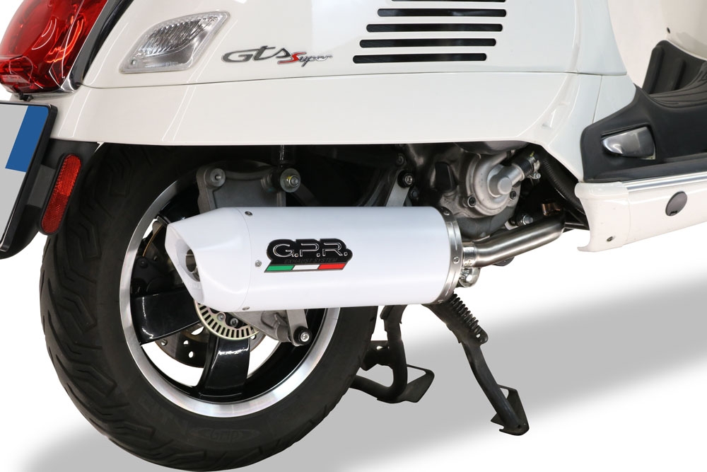Egzoz ile uyumlu Piaggio Vespa 300 Gts - Gtv - Touring - Super 2019-2020, Albus Ceramic, Yalnızca gürültü için onaylanan sistem, AB dışındaki pazarlar için geçerlidir Tam hat, susturucu artı toplayıcı 