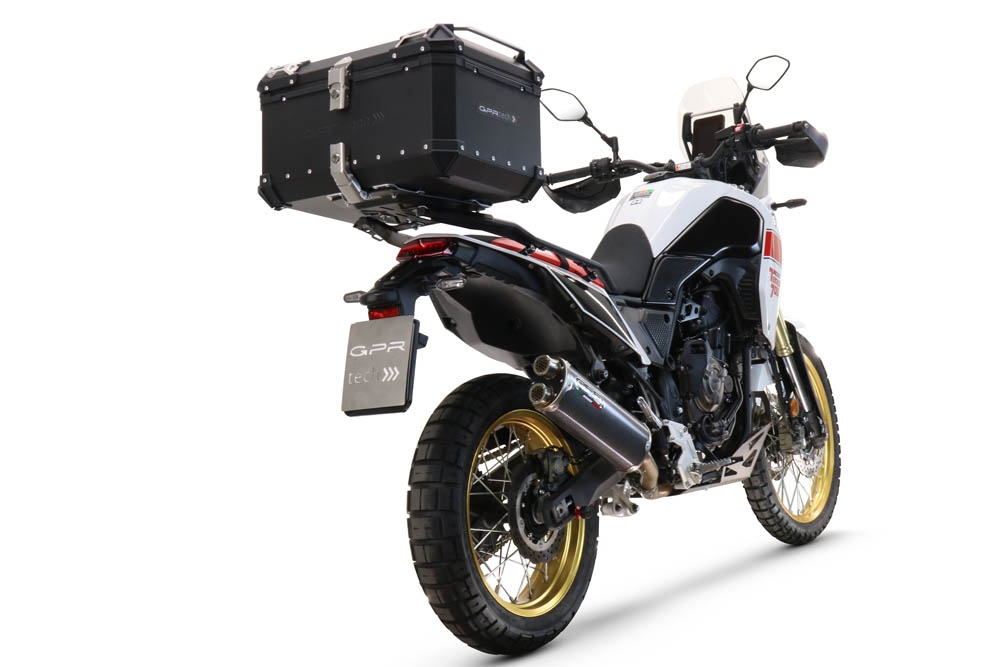 Topkoffer GPR TECH compatibel met  Yamaha Tenere 700 2021/2024 e5 Alüminyum, gümüş renginde üst kasa, tavan rafı ve özel plaka dahil Kapasite Litre 45