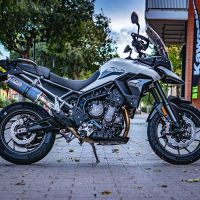 Egzoz ile uyumlu Triumph Tiger 850 2020-2024, Dual Inox, Egzoz yasal, onaylı, çıkarılabilir db killer ve bağlantı borulu susturucu 