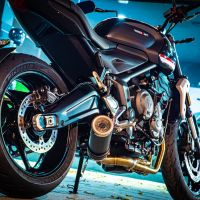 Egzoz ile uyumlu Triumph Trident 660 2021-2024, M3 Black Titanium, Yalnızca gürültü için onaylanan sistem, AB dışındaki pazarlar için geçerlidir Tam hat, susturucu artı toplayıcı 
