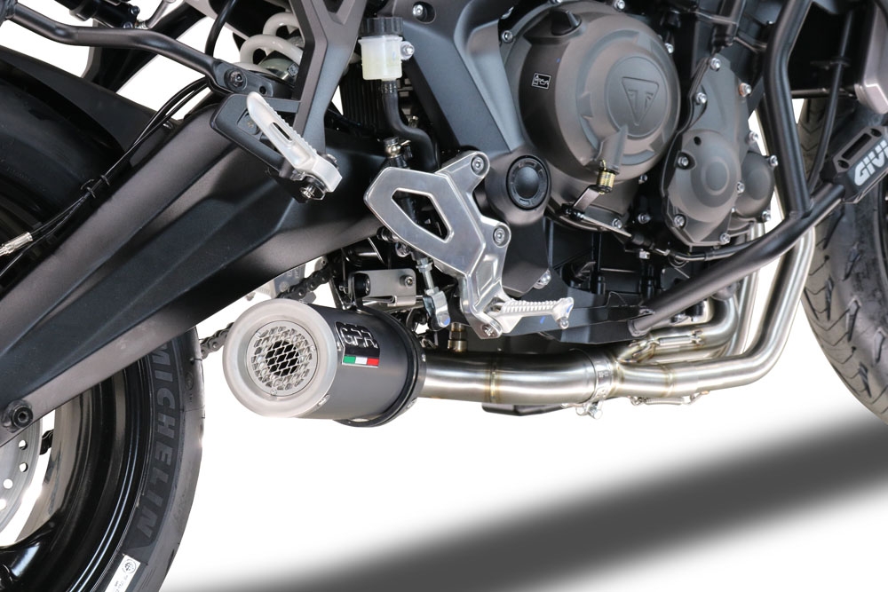 Egzoz ile uyumlu Triumph Tiger Sport 660 2022-2024, M3 Black Titanium, Yalnızca gürültü için onaylanan sistem, AB dışındaki pazarlar için geçerlidir Tam hat, susturucu artı toplayıcı 