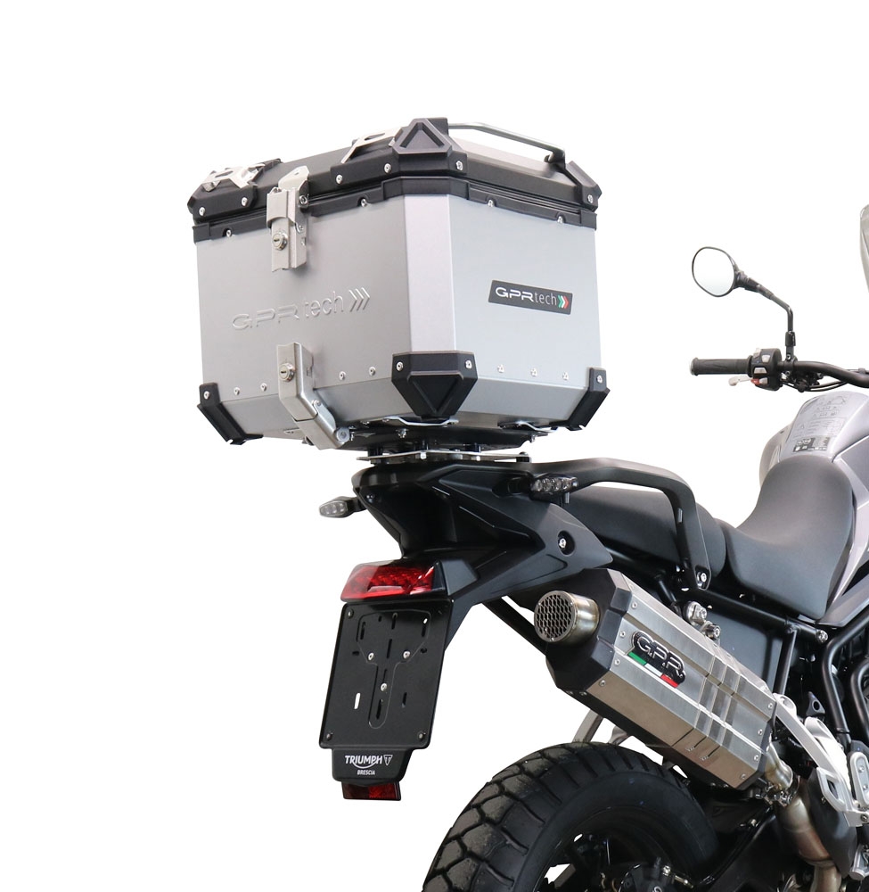 Topkoffer GPR TECH compatibel met  Triumph Tiger 1200 Gt - Rally 2022/2024 e5 Alüminyum üst çanta, özel plaka dahil gümüş rengi Kapasite Litre 35