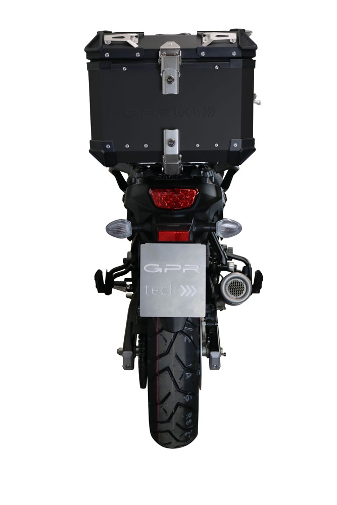 Topkoffer GPR TECH compatibel met  Suzuki V-Strom 1050 Xt/De 2020/2024 e5 Alüminyum üst kasa, siyah renk ve özel plaka dahildir Kapasite Litre 35