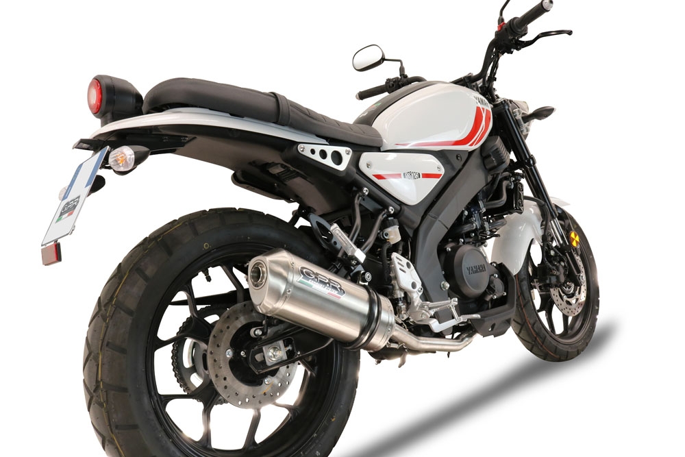 Exhaust compatible with Yamaha XSR 125 2021-2025, Satinox , full system exhaust legal for UK and non-EU countries including removable db killer 