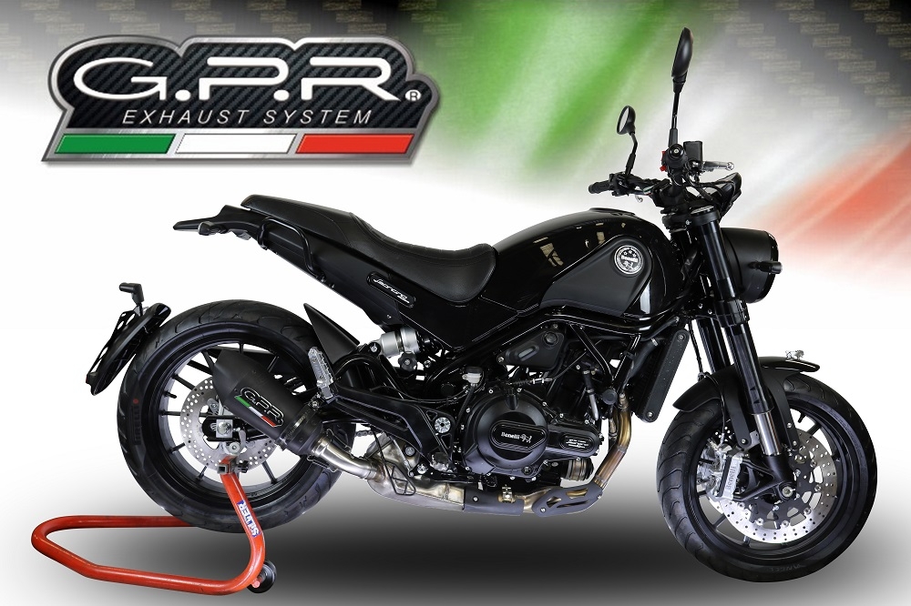 GPR exhaust compatible with  Benelli Leoncino 500 Trail 2017-2024, New Grand Prix Evo Black Titanium, Homologated legal slip-on exhaust including removable db killer and link pipe 