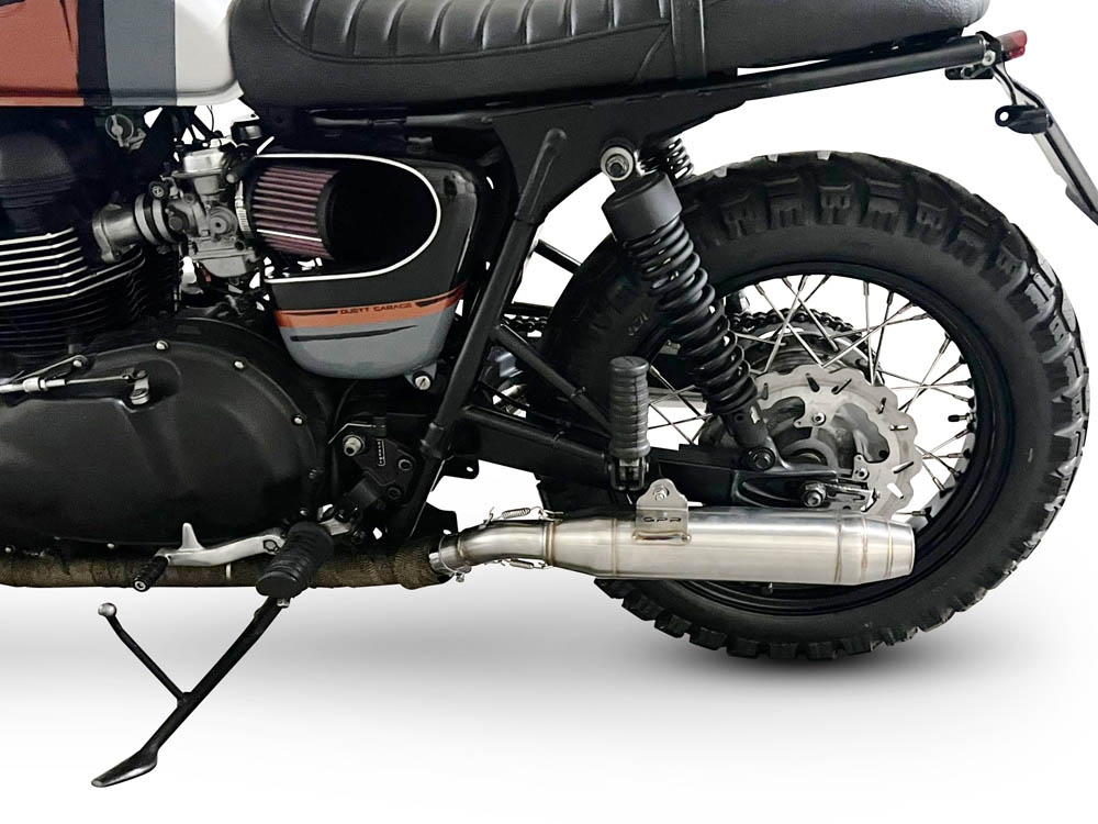 Egzoz ile uyumlu Triumph BONNEVILLE T100 2001-2014, Deeptone Inox, Homologe sistem Double Susturucu ve özel bağlantı borusu 