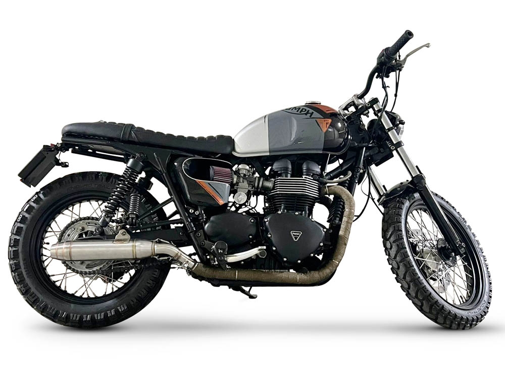 Egzoz ile uyumlu Triumph BONNEVILLE T100 2001-2014, Deeptone Inox, Homologe sistem Double Susturucu ve özel bağlantı borusu 
