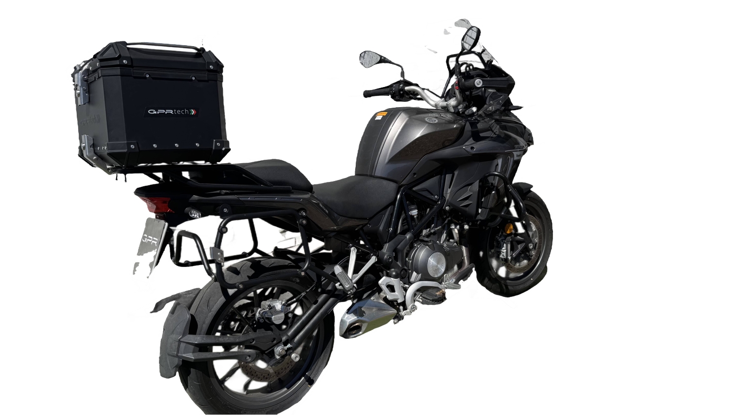 Top case GPR TECH compatible with  Benelli Trk 502 X 2021/2024 e5 GPR TECH Top case in aluminum, black color with specific plate included Capacity 45 LT.