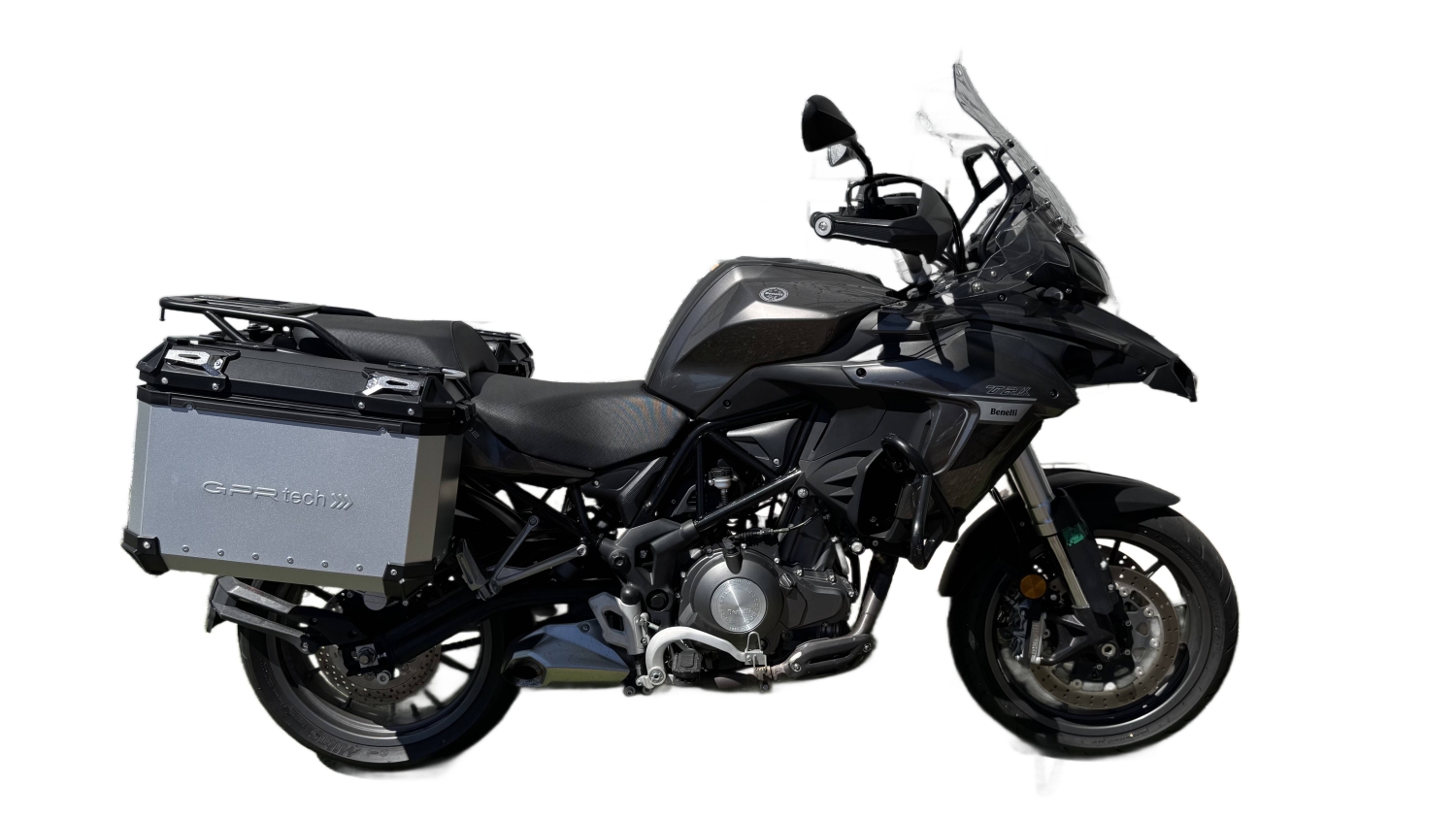 GPR TECH compatible with  Benelli Trk 502 X 2021/2024 e5 GPR TECH Pair of side cases aluminum made, silver color with specific pannier holder Capacity 38 LT. + 38 LT.