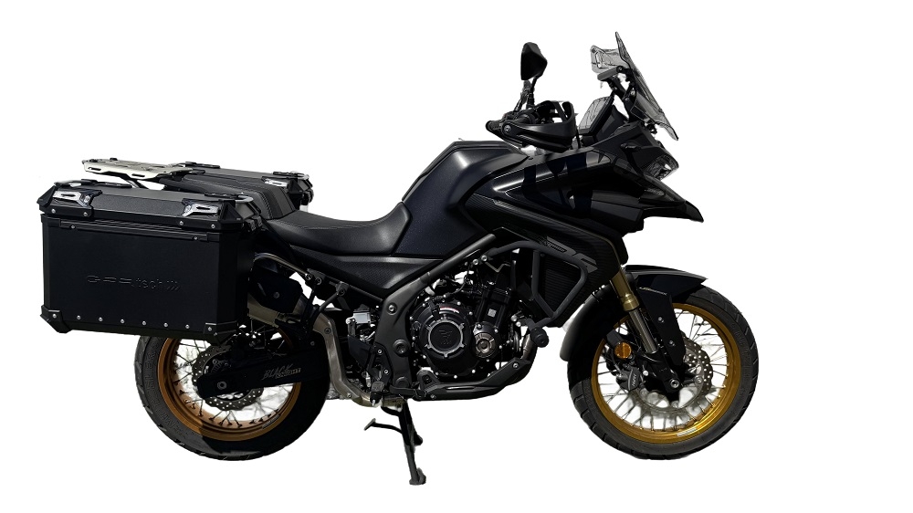 GPR TECH compatibel met  Voge 525DSX 2023/2025 e5 Konturlu sağ tarafı olan alüminyumdan yapılmış bir çift yan çanta, özel çanta tutucusu ile siyah rengi Kapasite 38 LT. + 32 LT.