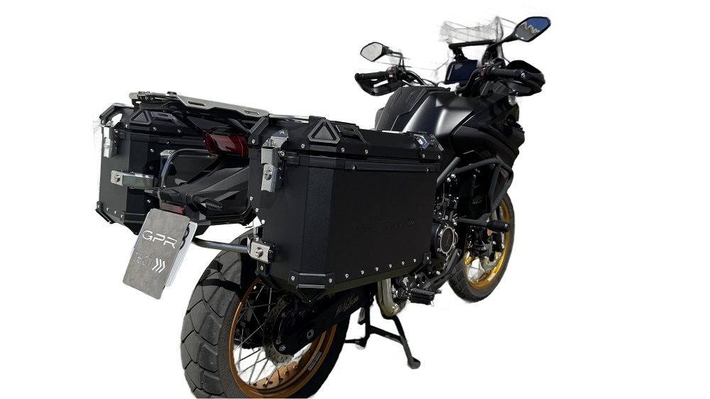 GPR TECH compatibel met  Voge 525DSX 2023/2025 e5 Konturlu sağ tarafı olan alüminyumdan yapılmış bir çift yan çanta, özel çanta tutucusu ile siyah rengi Kapasite 38 LT. + 32 LT.